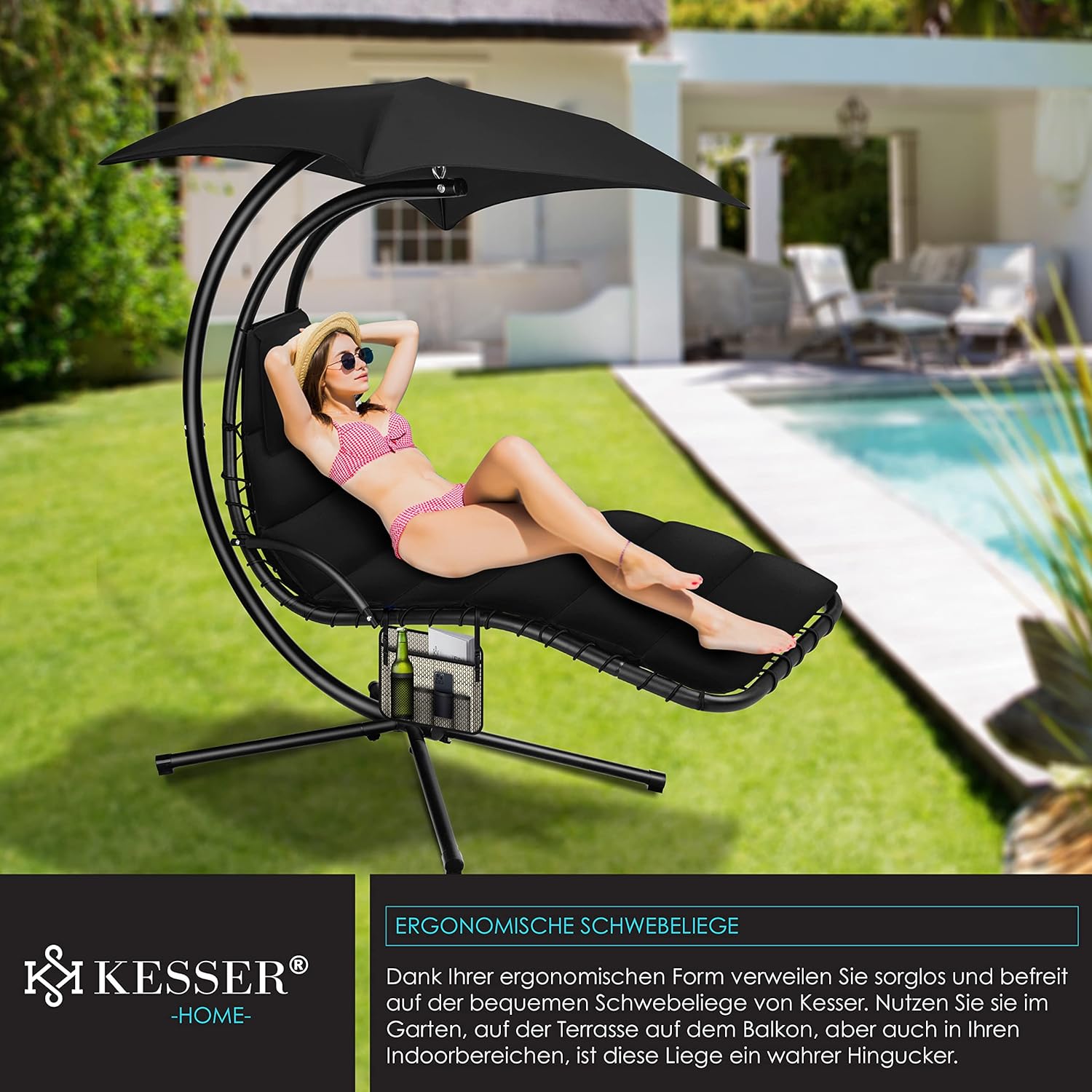 Bain de Soleil Transat Suspendu avec Pare-Soleil et Matelas