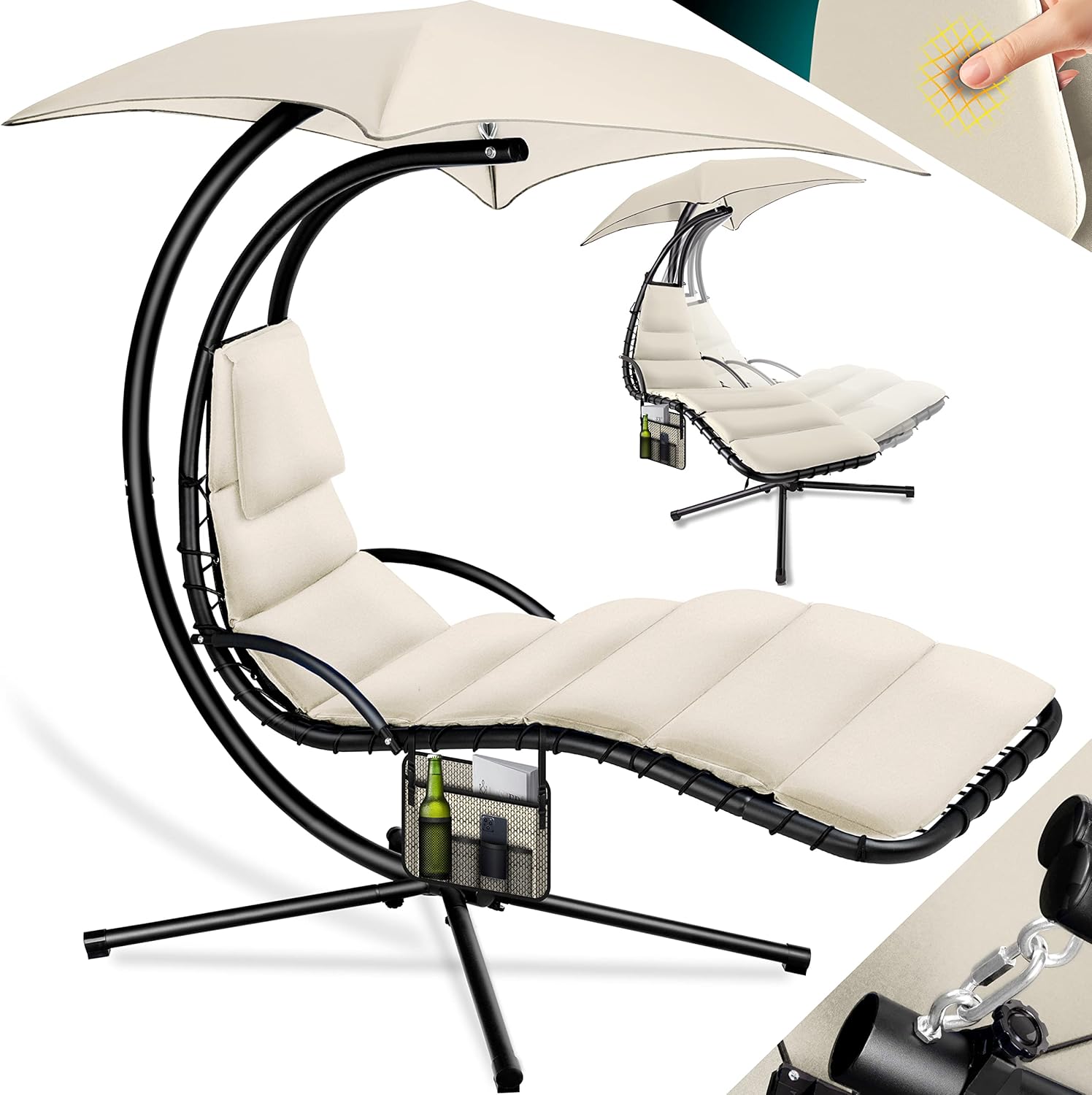 Bain de Soleil Transat Suspendu avec Pare-Soleil et Matelas