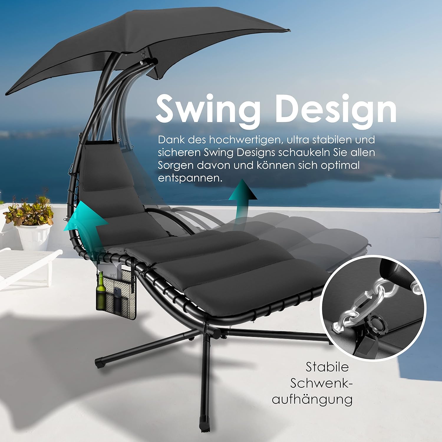 Bain de Soleil Transat Suspendu avec Pare-Soleil et Matelas