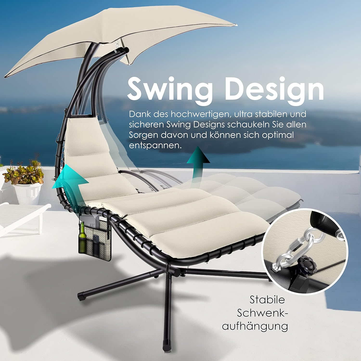Bain de Soleil Transat Suspendu avec Pare-Soleil et Matelas