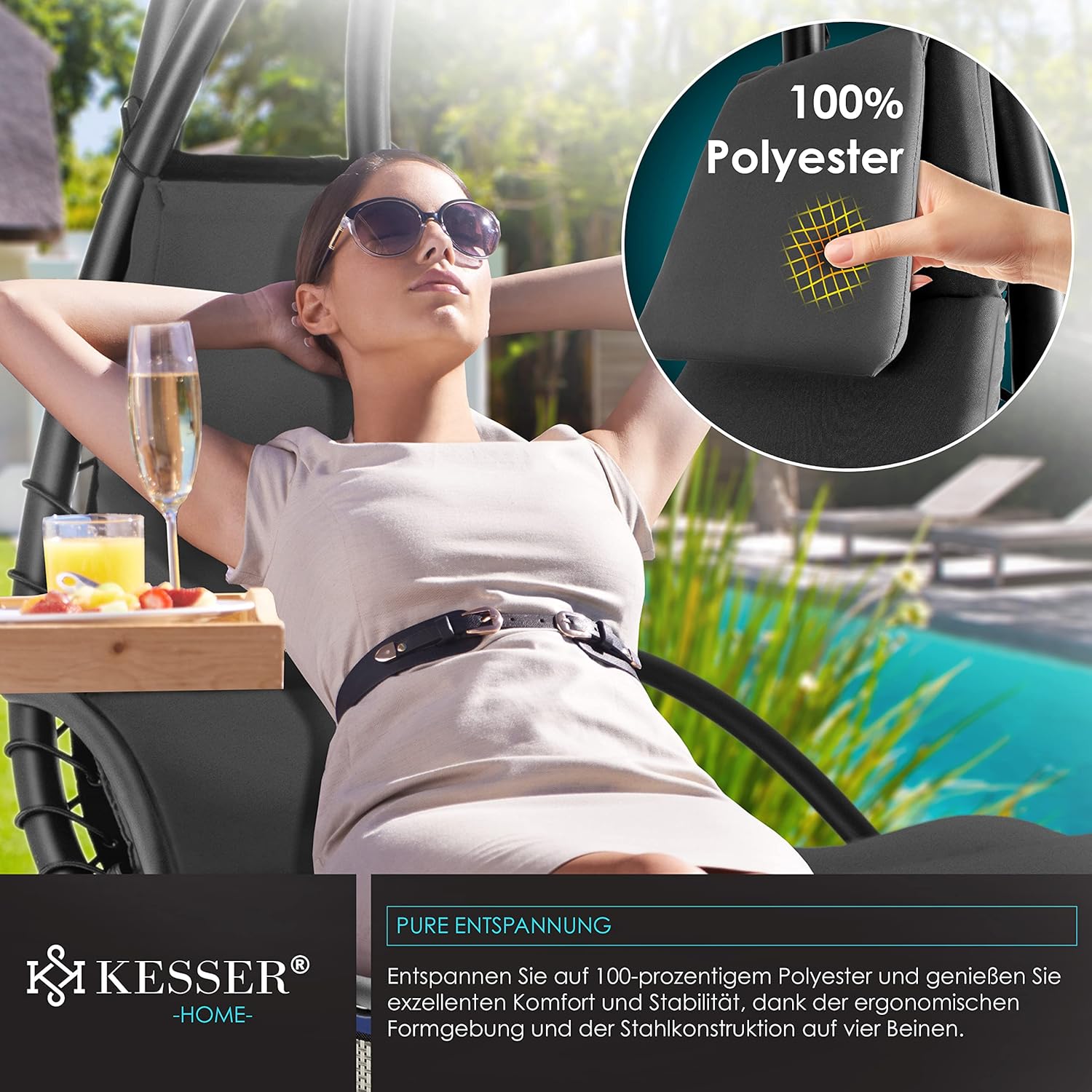 Bain de Soleil Transat Suspendu avec Pare-Soleil et Matelas
