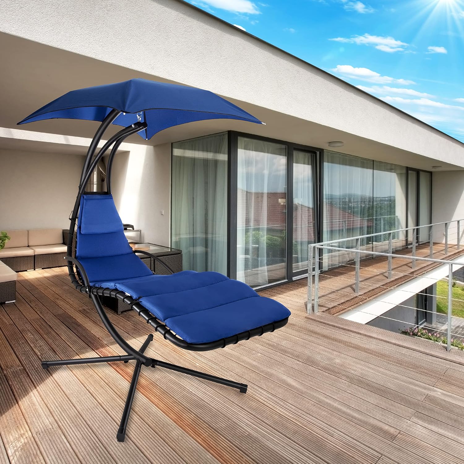 Bain de Soleil Transat Suspendu avec Pare-Soleil et Matelas